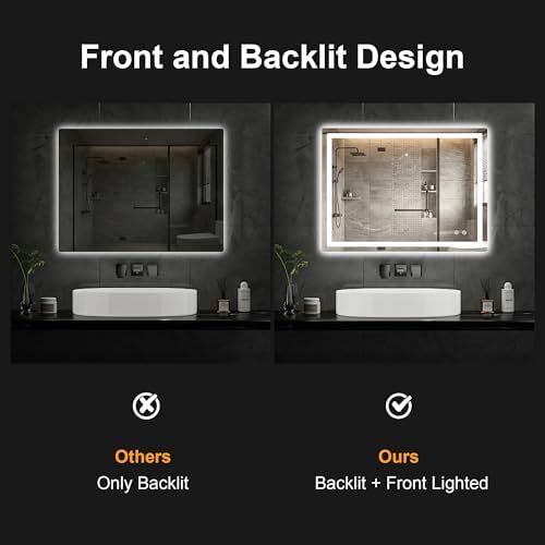 LED Bathroom Mirror with Lights, 30 x 40 Lighted Vanity Wall Mirror - Image 3