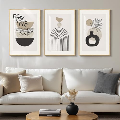 Framed Neutral Beige Boho Geometric Abstract Wall Art Bedroom, 16x24 Inch by Cuspin