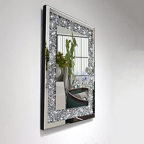 QMDECOR Crushed Diamond Mirror 16x20 Inch Silver Wall Decor - Image 3