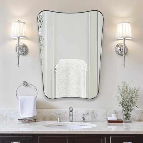 ANDY STAR Brushed Nickel Asymmetrical Wall Mirror, 24x32 Inch Bathroom Vanity by ANDYSTAR