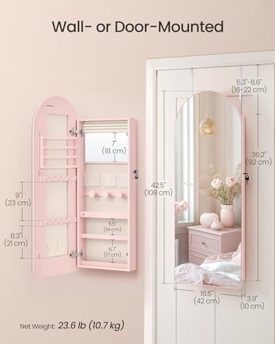 SONGMICS Wide Jewelry Organizer, Wall/Door Mounted, LED Cabinet - Image 5