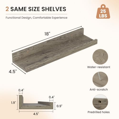 Dreamland Picture Ledge Shelf for Wall, Floating Shelves Set of 2, 18 inch Long - Image 3