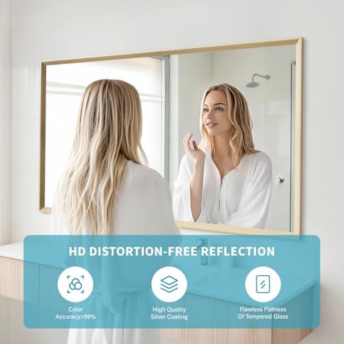 Oak Wood Effect Framed Wall Mirror, 30x48 Rectangle Mirror - Image 3