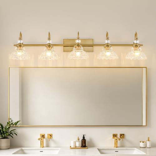 Vintage Bathroom Vanity Light, 5-Light Brushed Gold Finish Wall Sconce - Image 2