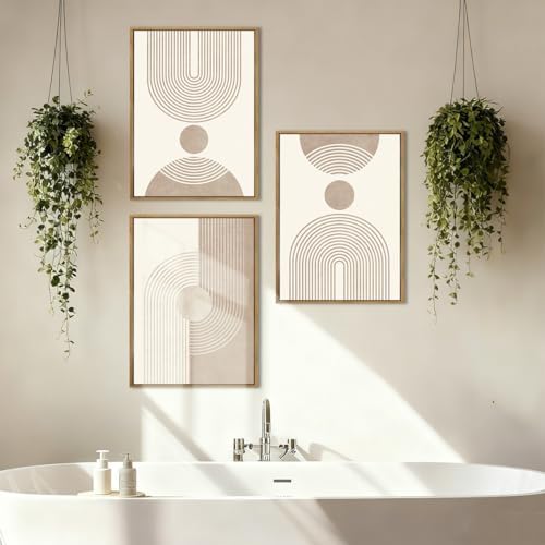 BINCUE Neutral Abstract Wall Art Boho Geometric Wall Decor Mid Century Modern - Image 3