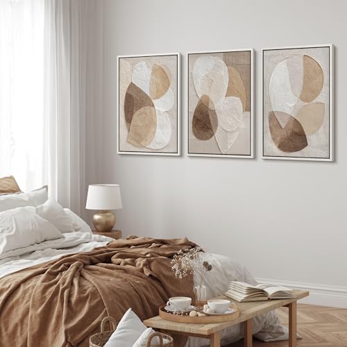 MUDECOR Framed Canvas Print Wall Art Abstract Beige Brown Layered Shapes - Image 3