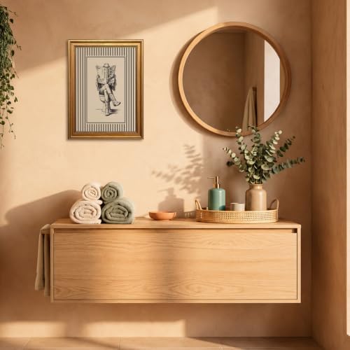 Vintage Gold Framed Western Bathroom Wall Art, Funny Cowgirl Reading Newspaper - Image 6