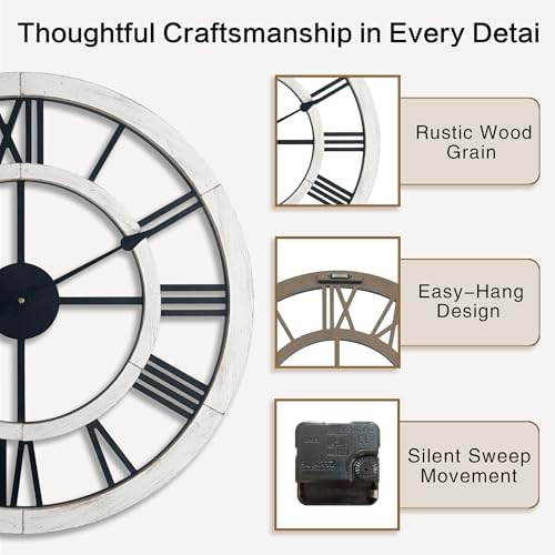 24 Inch Large Rustic Wall Clock Silent Non-Ticking Wooden Wall Clocks - Image 4