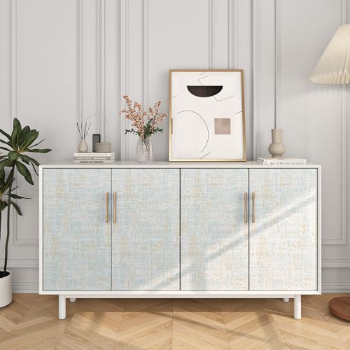 FunStick 15.8"x472" Grasscloth Wallpaper Peel and Stick Textured Blue and Gold - Image 6