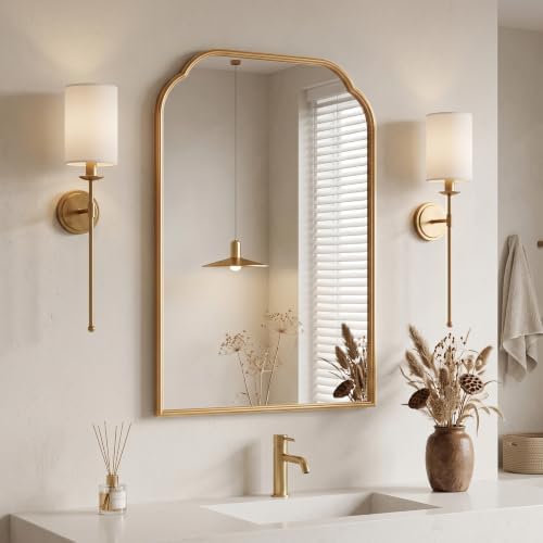 36"x24" Gold Bathroom Scalloped Mirror, Rust-Proof Metal Frame by Unknown