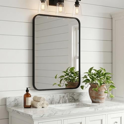 24x36 Inch Matte Black Rounded Rectangle Bathroom Vanity Mirror - Image 3