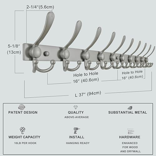 Dseap Coat Rack Wall Mount 37 Inch, Heavy Duty 12-Gauge Base vs Flimsy 1mm - Image 7