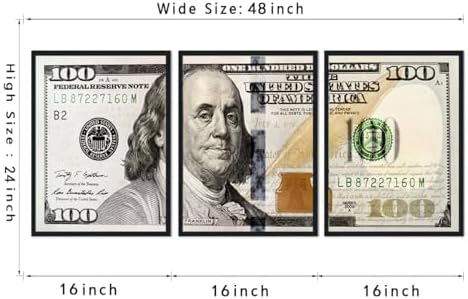 Black Framed Vintage Canvas Wall Art Benjamin Franklin 100 Dollar Money - Image 6