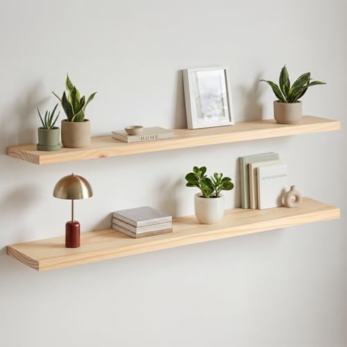 Homeforia 60 Inch Floating Shelves, High-End Solid Pine Wood by Homeforia