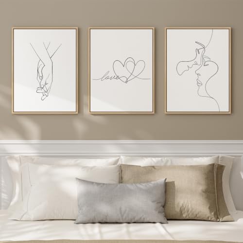 Framed Minimalist Couple Love Heart Line Canvas Wall Art Bedroom, 12x16 In by Cuspin