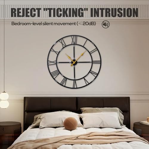 32 Inch Large Silent Wall Clock, Easy Assembly Roman Numeral Black - Image 6