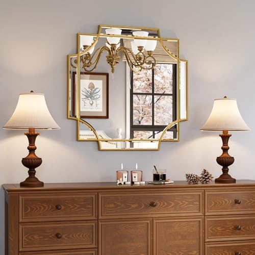 Kelly Miller 26"x26" Gold Foil Scalloped Edge Decorative Vanity Wall Mirror by KellyMiller