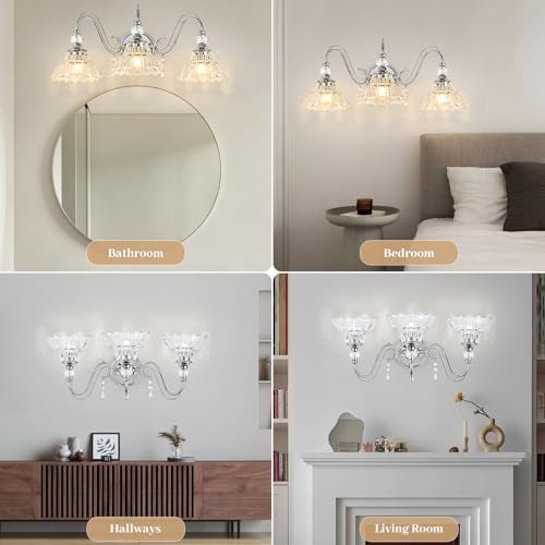 Brushed Chrome Bathroom Vanity Light, 3-Light Chrome Finish Wall Sconce - Image 5