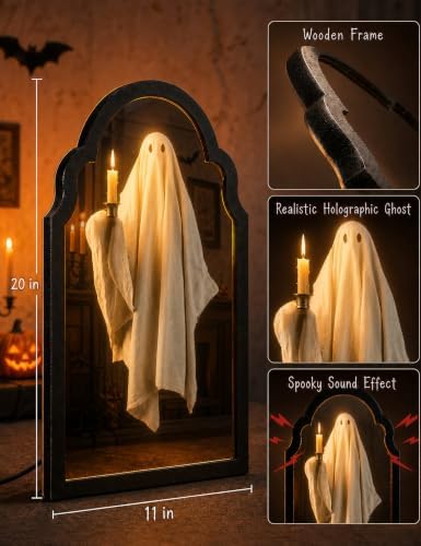 20" Haunted Ghost Mirror with LED Lights & Scary Voice Changer - Image 2