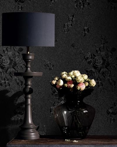 Black Peel and Stick Wallpaper Floral Black Wallpaper 18in x 197in - Image 6