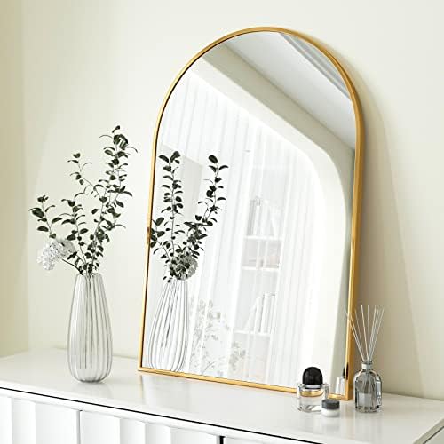 HARRITPURE Arched Bathroom Mirror 24" x 36“ Gold Modern Wall Mirror Aluminum - Image 3
