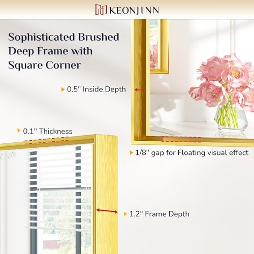 Keonjinn 30x30 Inch Brushed Gold Bathroom Mirror - Image 3