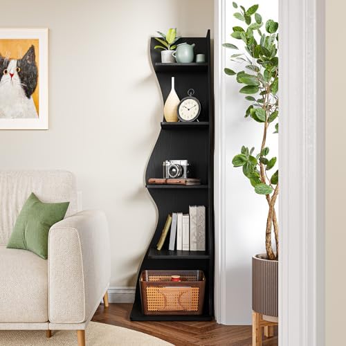 LITTLE TREE Small Corner Shelf, Modern 5-Tier Wall Wavy Corner Bookshelf - Image 4