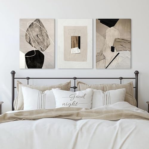 EJPFOGV Triptych Neutral Abstract Wrapped Canvas Wall Art 16x24 inches x3 - Image 3