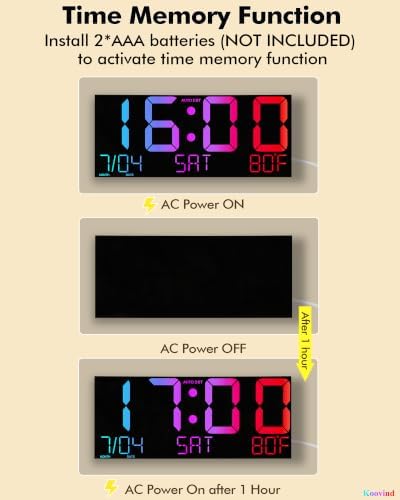 16" Large Digital Wall Clock, Corded RGB LED Clock - Image 4