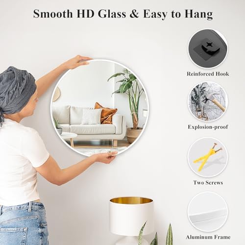 White Round Mirror 20 Inch, Wall Circle Mirror - Image 6