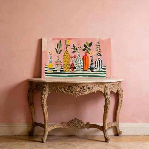 Vibrant Colorful Bottle Flower Canvas Wall Art Large Playful Retro Vase Floral - Image 3