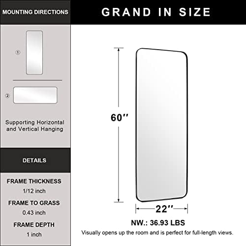 ANDY STAR 22" x 60" Full Length Wall Mirror, Large Black Mirror - Image 4