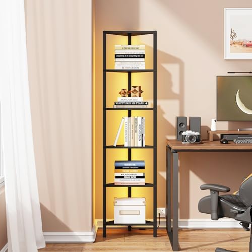 TUTOTAK Corner Shelf with LED Light, 6-Tier Corner Bookshelf - Image 4
