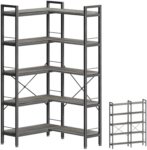Huuger 5 Tier Bookshelf, L Shaped Corner Bookshelf by Huuger