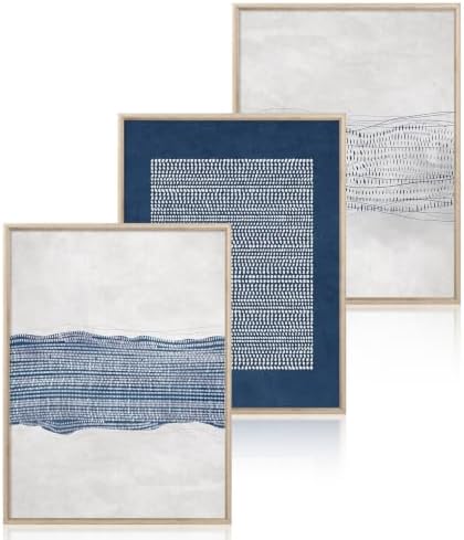 Aryroi Navy Blue and White Abstract Framed Canvas Wall Art Set- 12"x16"x3 by Aryroi