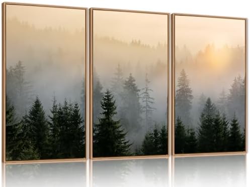 FWIEXA Misty Forest Wall Art Canvas Set, Framed Mountain Wall Decor, 3 Piece by FWIEXA