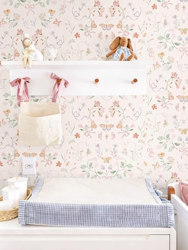 Peel and Stick Wallpaper for Nursery Pink Cute Bow Leaf Waterproof - Image 6