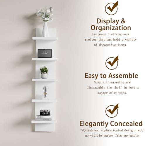5 Tier Wall Shelves White, Vertical Column Shelf Floating Storage Home Decor - Image 6