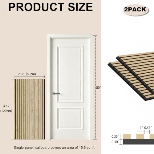 2 Pack 47.2"x23.6" Sound Absorbing Wood Slat Panels, Fluted Wall Panels - Image 2