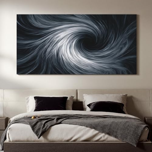 YISXINOAG Black White Abstract Wall Art Modern Spiral Painting 29"X58" - Image 5