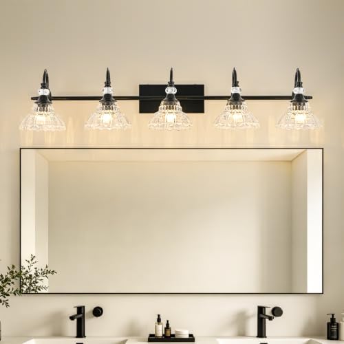 Black Bathroom Vanity Light, 5-Light Matte Black Finish Farmhouse Wall Sconce - Image 2