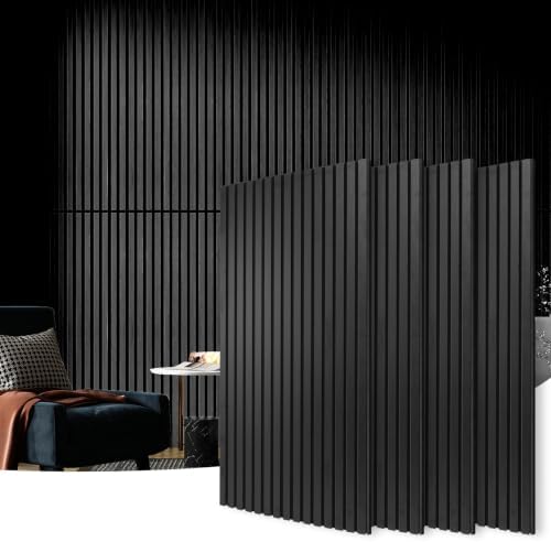 Art3d 4-Pack 3D Fluted Wood Sound Absorbing Slat Wall Panel, Matte Black by Art3d