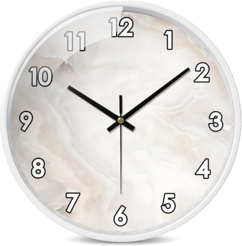 Beige White Marble Texture Luxury wall Clock Silent Non Ticking Battery by Unknown
