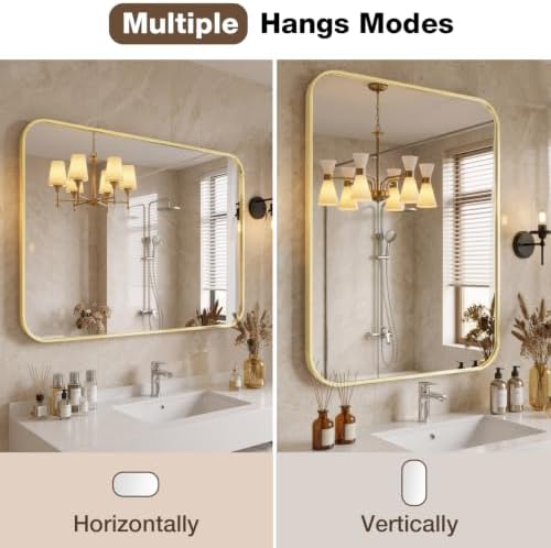 24"x36" Bathroom Mirror for Over Sink, Brushed Gold Rectangle Vanity Mirror - Image 6