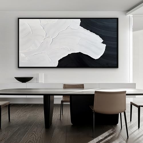 Black and White Abstract Wall Art Textured Oil Paintings 39x79 Inch - Image 6