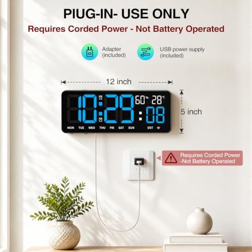 WiFi Digital Clock 12", Digital Wall Clock WiFi Sync - Image 5