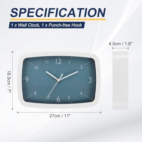 PATIKIL 11 Inch Rectangle Wall Clock, Silent Non-Ticking Modern Wall Clocks - Image 2