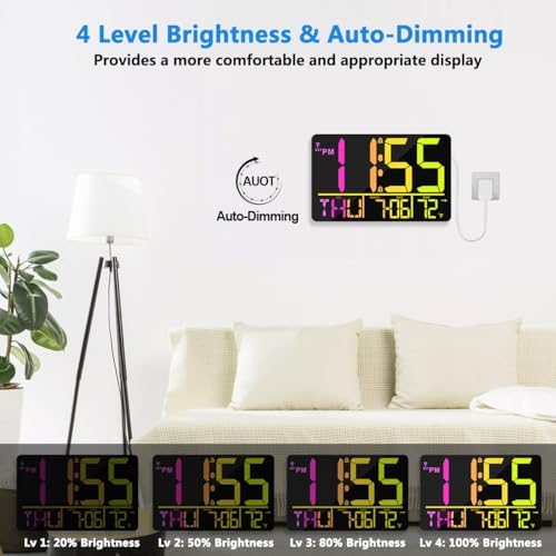 13" Bluetooth Auto Sync Wall Clock- Large Digital Alarm Clock - Image 5