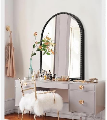 Black Arched Wall Mirror Metal Beaded Frame Bathroom Mirror - Image 5