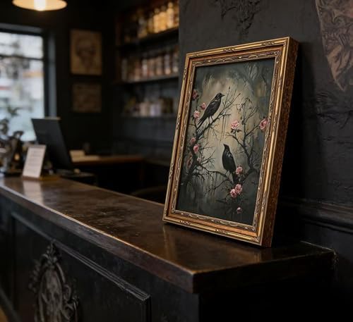 Vintage Gold Framed Raven Canvas Wall Art Dark Academia Gothic Painting Picture - Image 4